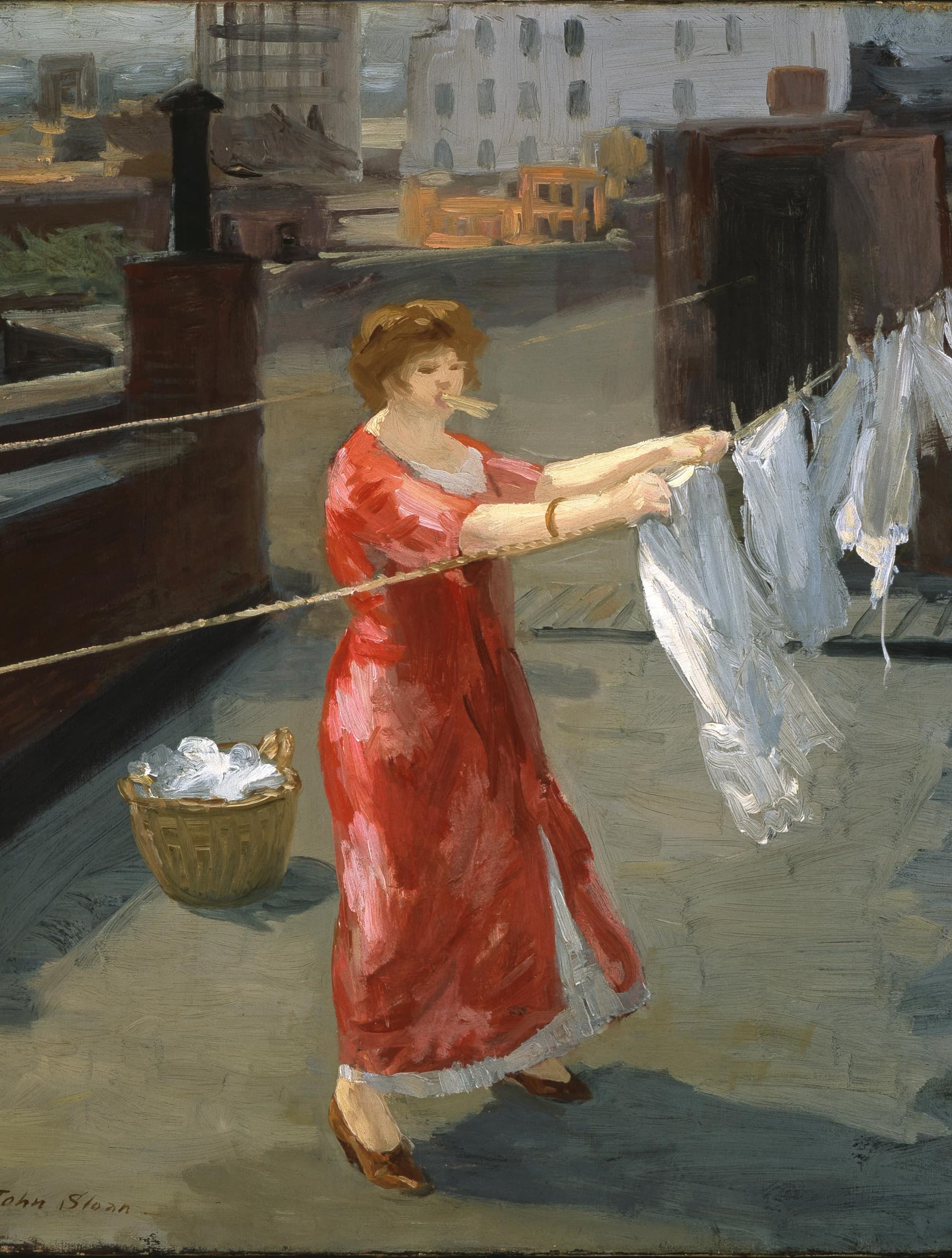 Red Kimono on the Roof by John French Sloan